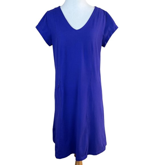 Toad & Co Dress Womens M Purple V-Neck Short Sleeve A-Line Stretch Aquaculture - Picture 1 of 11